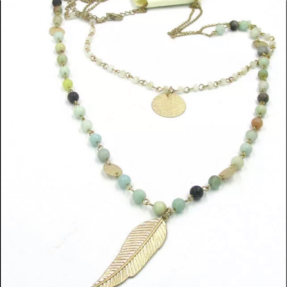 Amazonite  Jewelry Leaf Metal Pendant Necklace